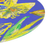 Planche À Découper Daffodil Abstrait Jaune Fleurs Bleues Florales Art (Coin)