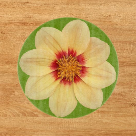 Planche À Découper Dahlia jaune sur la florale verte