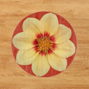 Planche À Découper Dahlia jaune sur la Flore rouge