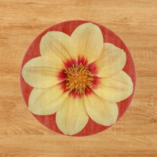 Planche À Découper Dahlia jaune sur la Flore rouge