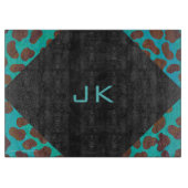 Planche À Découper Dalmatie Brown et Turquoise avec Monogramme (Devant)