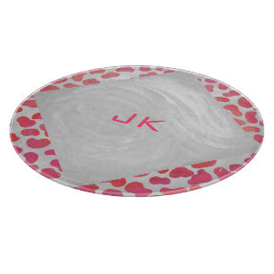 Planche À Découper Dalmatie rose et blanc avec monogramme