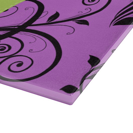 Planche À Découper Damas pourpres, Damas vert, Monogramme (Coin)