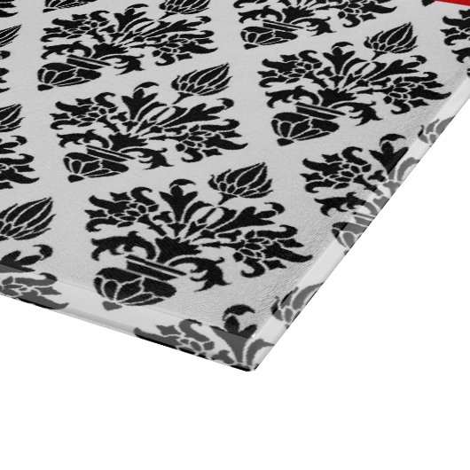 Planche À Découper Damask noir Blanc #3 Red Name Monogram (Coin)