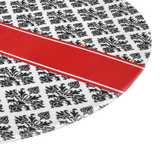 Planche À Découper Damask noir Blanc #3 Red Name Monogram (Coin)