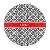 Planche À Découper Damask noir Blanc #3 Red Name Monogram (Devant)