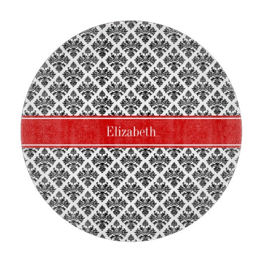 Planche À Découper Damask noir Blanc #3 Red Name Monogram (Devant)