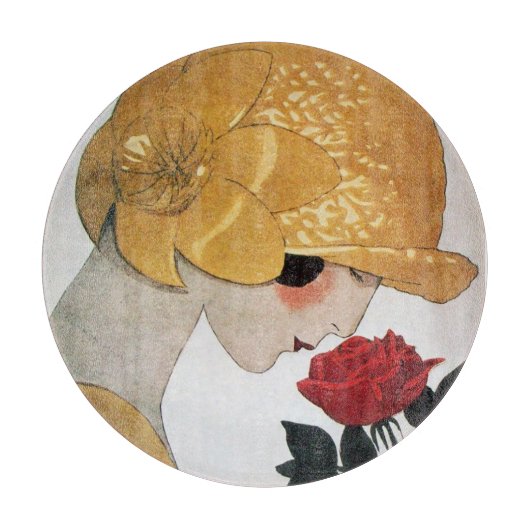 Planche À Découper DAME À LA ROSE ROUGE Beauté Mode (Devant)