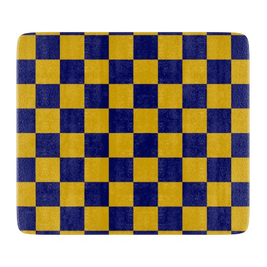 Planche À Découper Damier bleu marine et jaune moutarde (Devant)