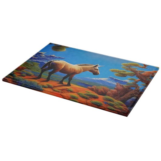 Planche À Découper Dâne sauvage mignonne surplombant une vallée de mo (Coin)