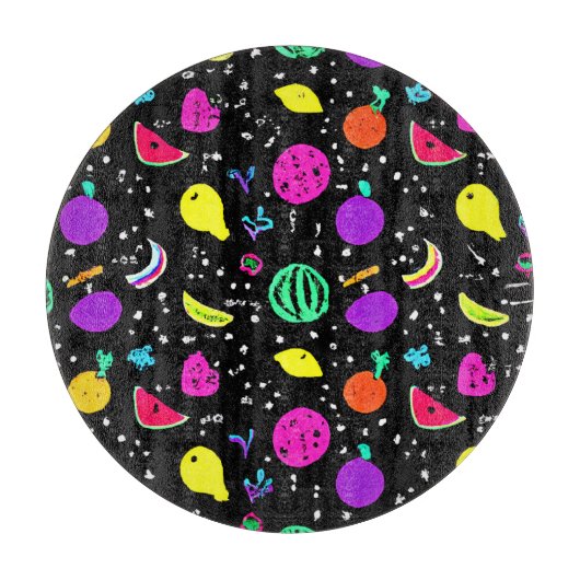 Planche À Découper Danse énergique de fruits néons (Devant)