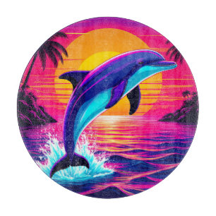 Planche À Découper Dauphin Coloré Coucher de Soleil Tropical Vibrant