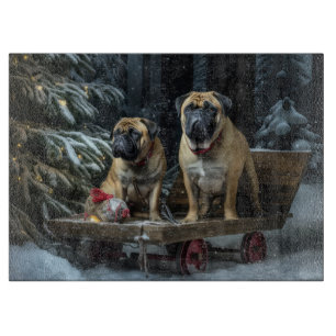 Planche À Découper Décor de Noël Bullmastiff Snowy Sleigh