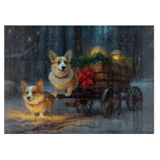 Planche À Découper Décor de Noël Corgi Snowy Sleigh (Devant)