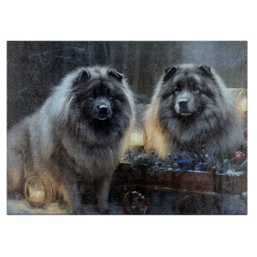 Planche À Découper Décor de Noël de traîneau enneigé Keeshond (Devant)