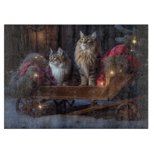 Planche À Découper Décor de Noël du Maine Coon Snowy Sleigh (Devant)
