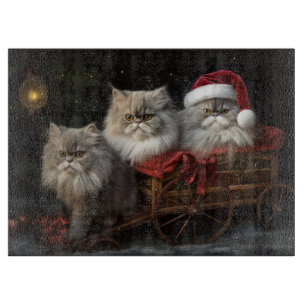 Planche À Découper Décor de Noël Perse Chat Snowy Sleigh
