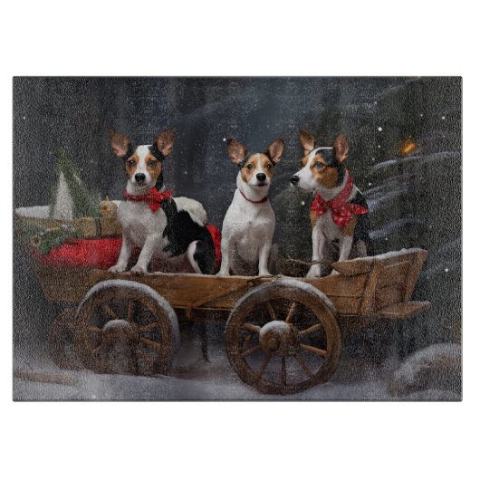 Planche À Découper Décor de Noël Rat Terrier Snowy Sleigh (Devant)