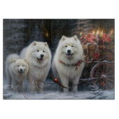 Planche À Découper Décor de Noël Samoyed Snowy Sleigh (Devant)
