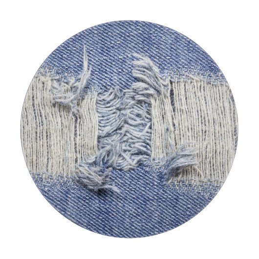 Planche À Découper Dénim bleu déchiré : texture de jeans. (Devant)