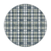 Planche À Découper Denim Bleu Sage Vert Blanc Plat rond (Devant)