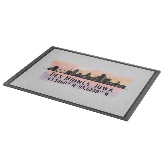 Planche À Découper Des Moines IA City Skyline Latitude et Longitude (Coin)