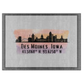 Planche À Découper Des Moines IA City Skyline Latitude et Longitude (Devant)