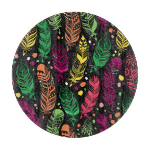 Planche À Découper Des plumes ethniques sans couture, des motifs dyna
