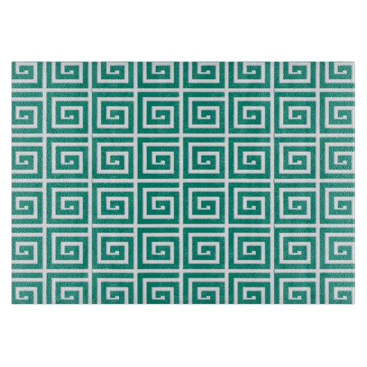 Planche À Découper Design de clé grecque - turquoise et blanc (Devant)