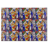 Planche À Découper Design en verre tendu avec la figure religieuse. (Devant)