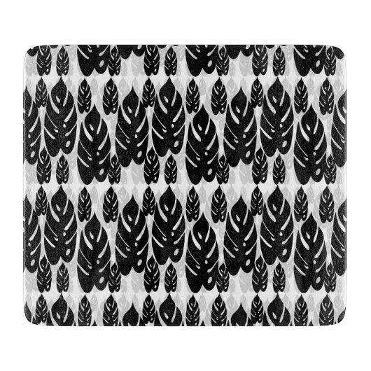 Planche À Découper Design Feuille noir et blanc (Devant)