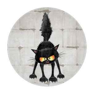 Planche À Découper Dessin animé de chat noir drôle et féroce 