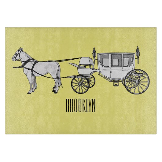 Planche À Découper dessin animé mariage cheval & calèche (Devant)