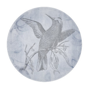 Planche À Découper Dessin de ligne d'oiseau détaillé Art pastel bleu