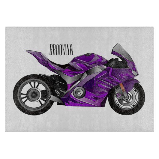 Planche À Découper Dessin de moto de sport violet (Devant)