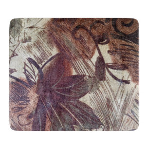 Planche À Découper Dessin floral abstrait marron 1
