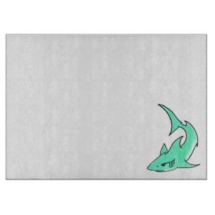 Planche À Découper dessin souriant requin menthe bleu vert océan anim