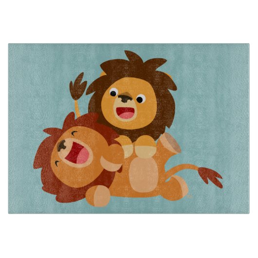Planche À Découper Deux Jolies Playful Cartoon Lions Coupe Board (Devant)