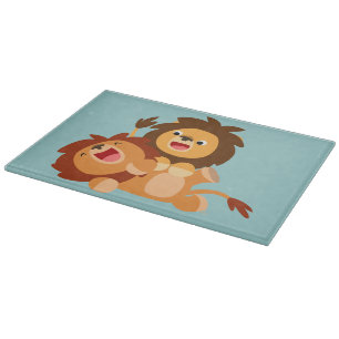 Planche À Découper Deux Jolies Playful Cartoon Lions Coupe Board