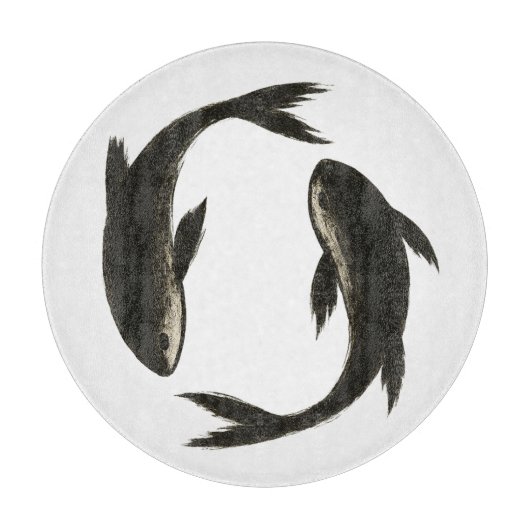 Planche À Découper Deux Koi - Poisson en pinceau d'encre (Devant)