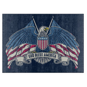 Planche À Découper Dieu bénisse l'Amérique Aigle chauve et drapeau