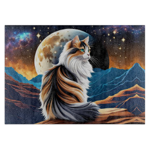 Planche À Découper Dilute Calico Chat et Lune du désert