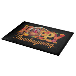 Planche À Découper Dindes Heureuses de Thanksgiving Automne