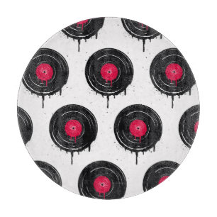 Planche À Découper disques vinyliques fondus, motif artistique.