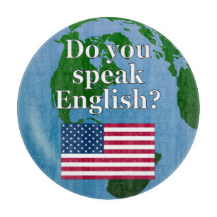Planche À Découper "Do you speak English ?" en anglais. Flag & globe