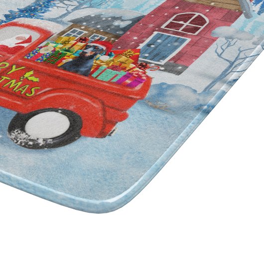 Planche À Découper Doberman Chien de Noël Livraison Camion Neige (Coin)