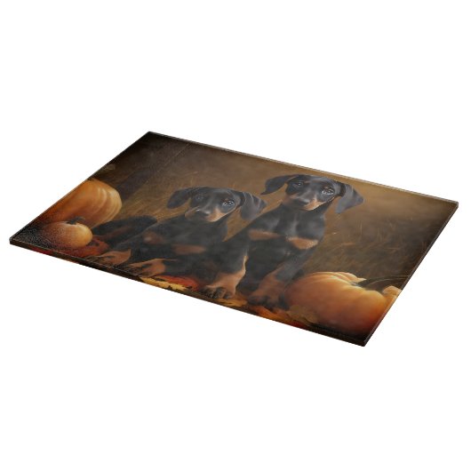 Planche À Découper Doberman Chiot Automne Citrouille de plaisir (Coin)