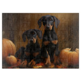 Planche À Découper Doberman Chiot Automne Citrouille de plaisir (Devant)