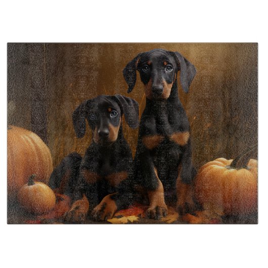 Planche À Découper Doberman Chiot Automne Citrouille de plaisir (Devant)