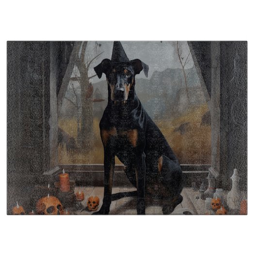 Planche À Découper Doberman Citrouille Halloween effroi (Devant)